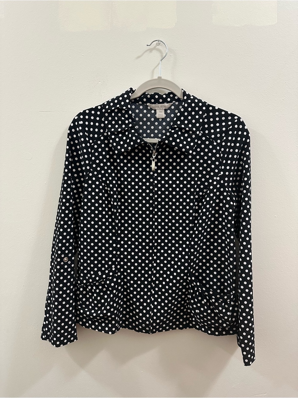 Laura Ashley Black & White Polka Dot Long-Sleeve Zip Top